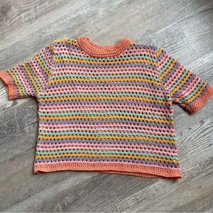 Colorful Striped Crochet Top Beach Cover Up Top